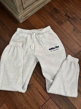 White Fox Gray with navy Logo Jogger Sweatpants